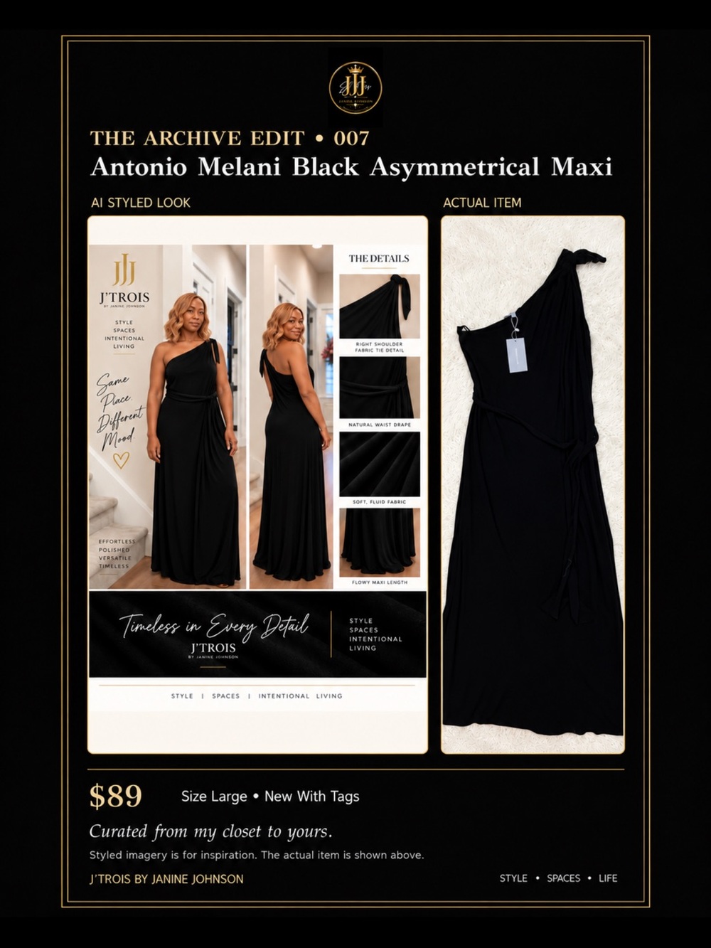 ANTONIO MELANI Black One-Shoulder Asymmetrical Maxi Dress